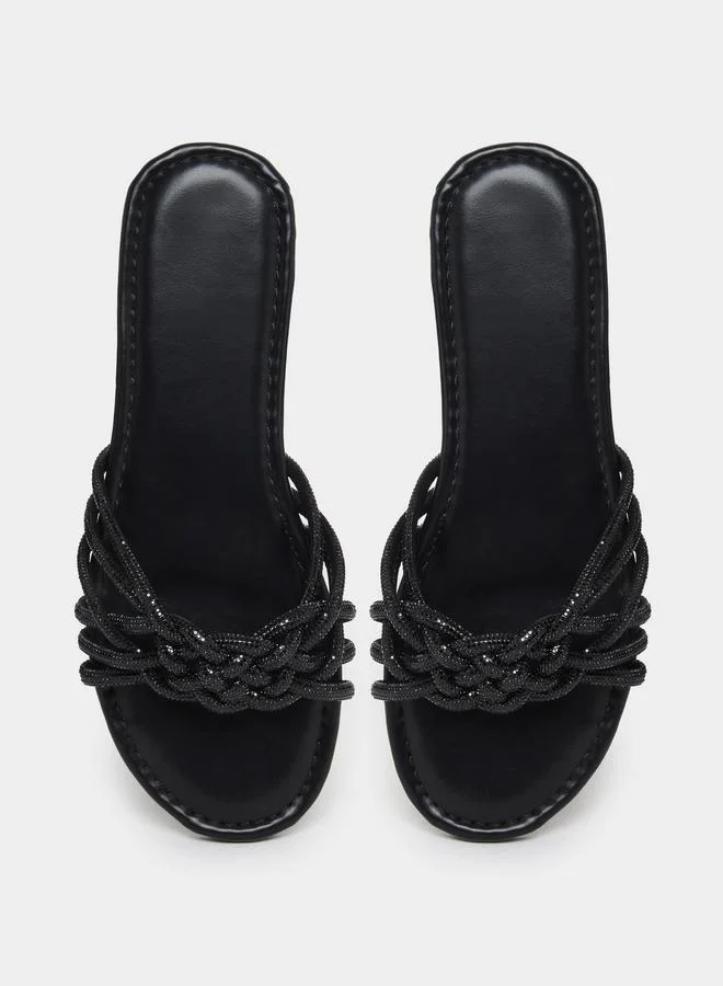 Take Two Take Two Embellished Strap Cross Waving Flat Sandals