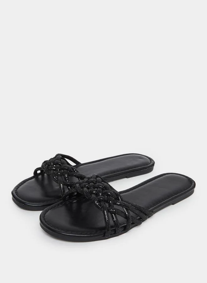 تايك تو Take Two Embellished Strap Cross Waving Flat Sandals