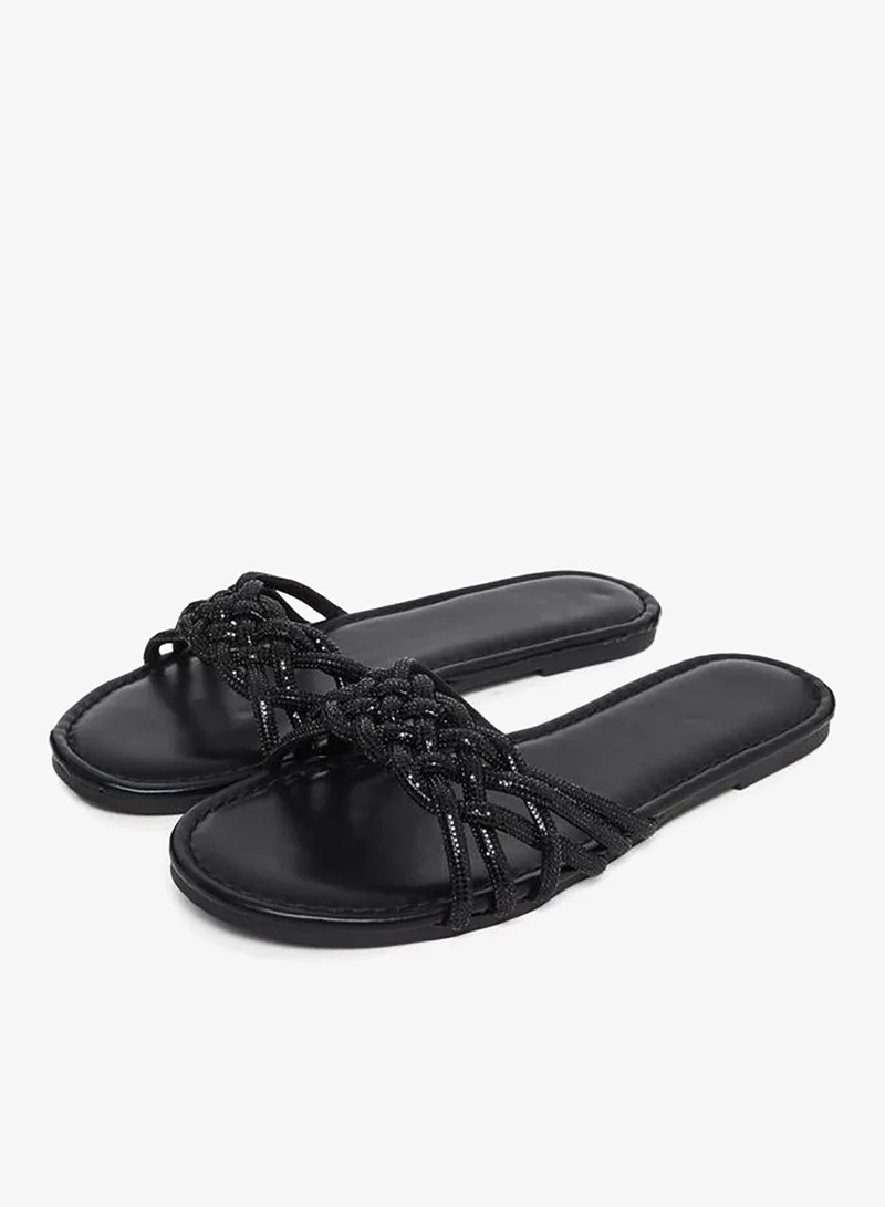 Take Two Embellished Strap Cross Waving Flat Sandals