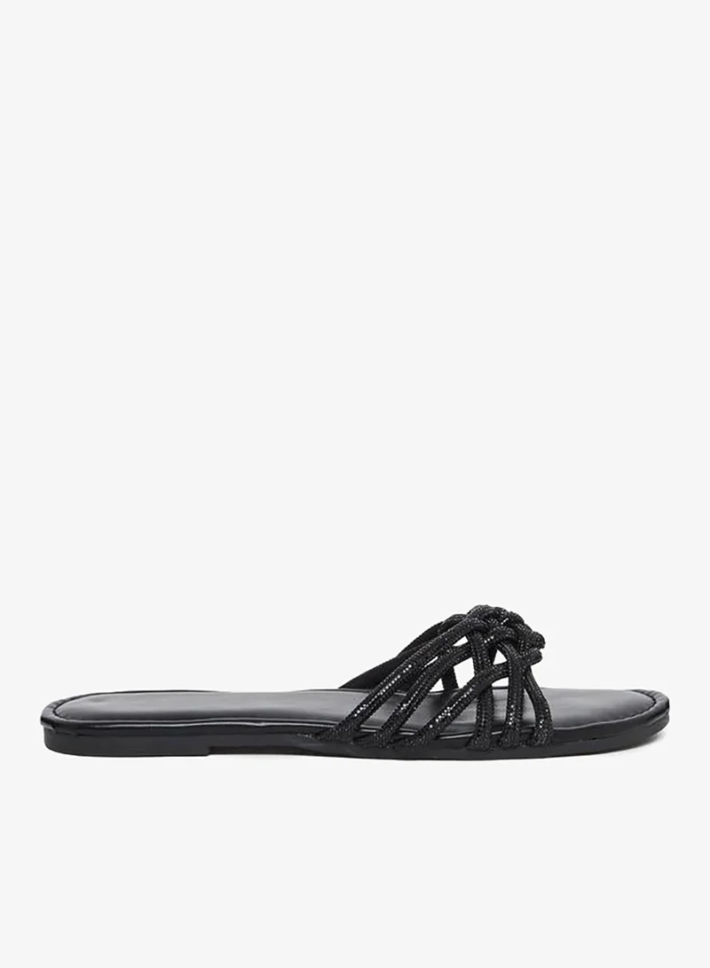 Take Two Embellished Strap Cross Waving Flat Sandals