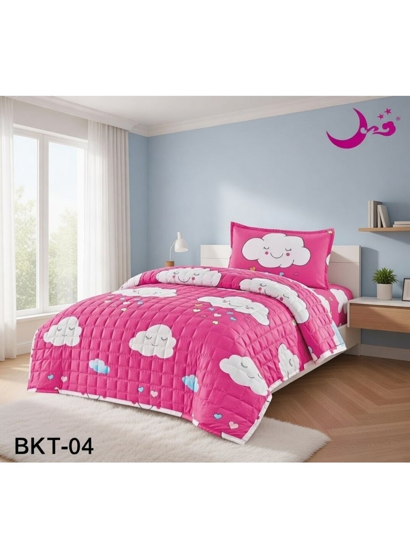 مون مفرش سرير أطفال 3 قطع طقم غرفة نوم – لحاف مضغوط  + شرشف مطاطي + غطاء وسادة – رسوم اطفال يناسب سرير مقاس 120x200 سم - Image 4