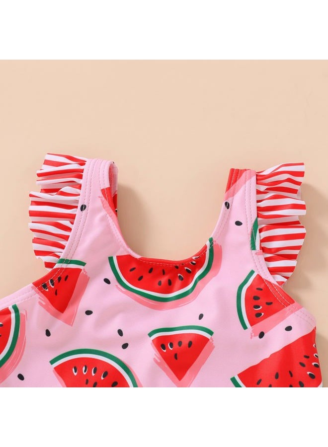 Tiny Cutey Toddler Baby Girls Swimsuit Ruffled Sleeveless Swimwear One-Piece Beachwear Bathing Suit 6M-4Y, Pink-watermelon, 2-3T - Image 4
