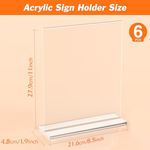 Dooiclear 6 Pack Acrylic Sign Holder 85 x 11 Inches Clear Menu Holder Stand Vertical Flyer Display Stand Table Paper Holder Desk Brochure Holder Plastic Sign Display Stand for Restaurants Office Store - Image 3