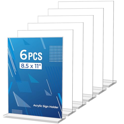 Dooiclear 6 Pack Acrylic Sign Holder 85 x 11 Inches Clear Menu Holder Stand Vertical Flyer Display Stand Table Paper Holder Desk Brochure Holder Plastic Sign Display Stand for Restaurants Office Store - Image 1