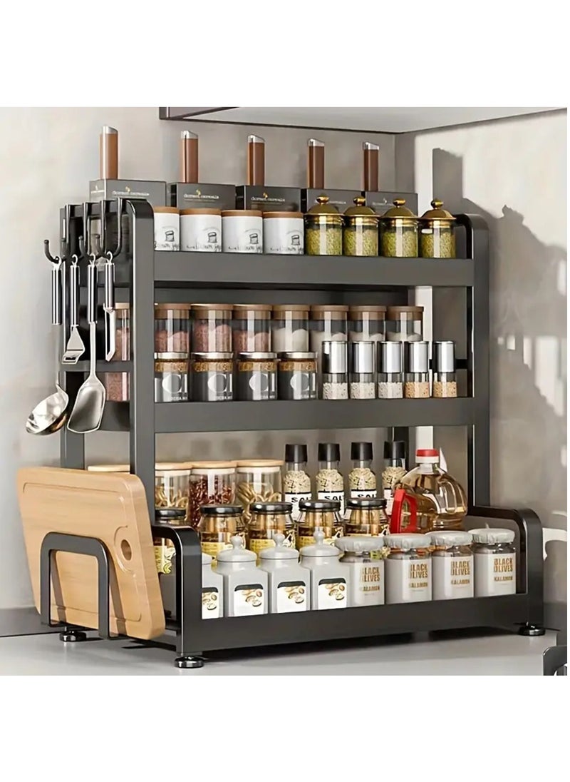 Spice Rack, Large Capacity Multi-layer Spice Jars Storage Holder With Cutting Board Holder And Utensil Holder, Multifunctional Durable 3 Layers Condiment Storage Organizer