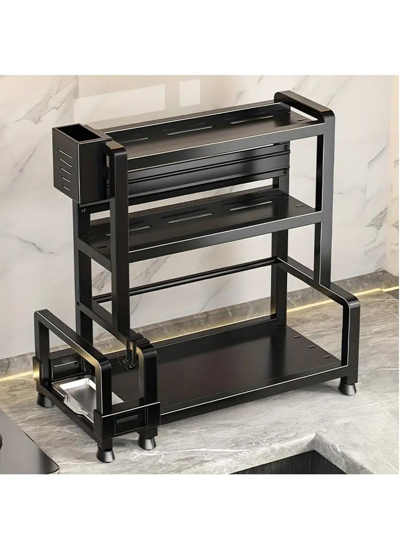 Spice Rack, Large Capacity Multi-layer Spice Jars Storage Holder With Cutting Board Holder And Utensil Holder, Multifunctional Durable 3 Layers Condiment Storage Organizer