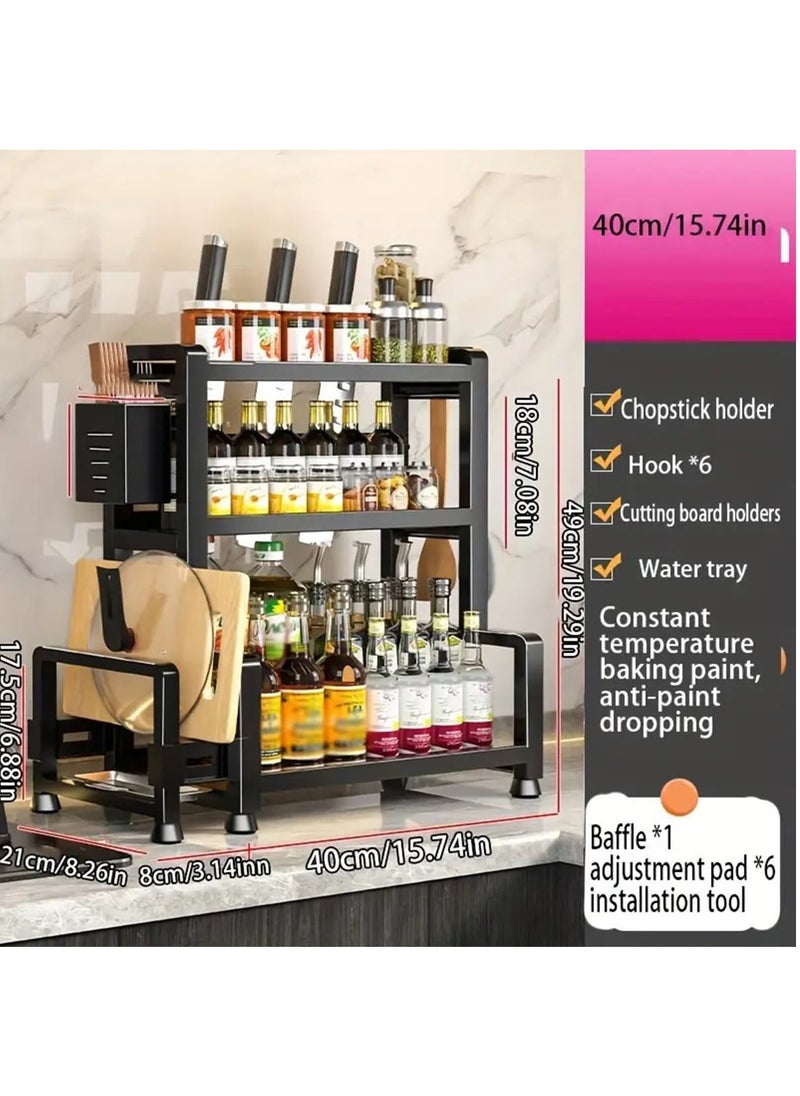 Spice Rack, Large Capacity Multi-layer Spice Jars Storage Holder With Cutting Board Holder And Utensil Holder, Multifunctional Durable 3 Layers Condiment Storage Organizer