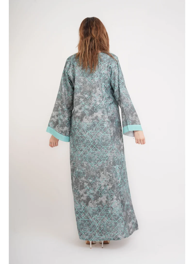 IKKXA Elegant Patterns Collared Jalabiya IN099 Turquoise