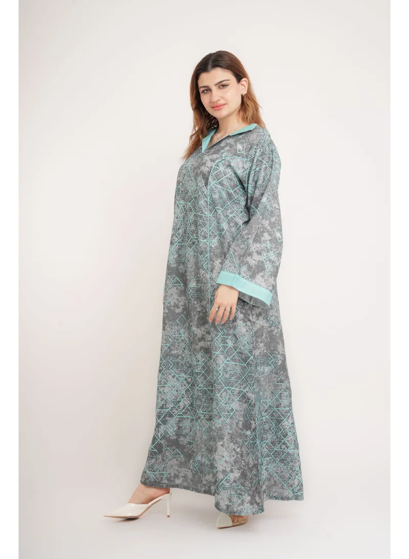 IKKXA Elegant Patterns Collared Jalabiya IN099 Turquoise