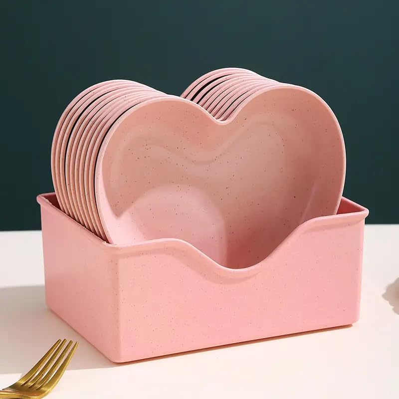 Lellow Heart Shaped Plastic Snacks/Salad/Dessert Plates with Holder - (Pink, Pack of 10) - Image 1