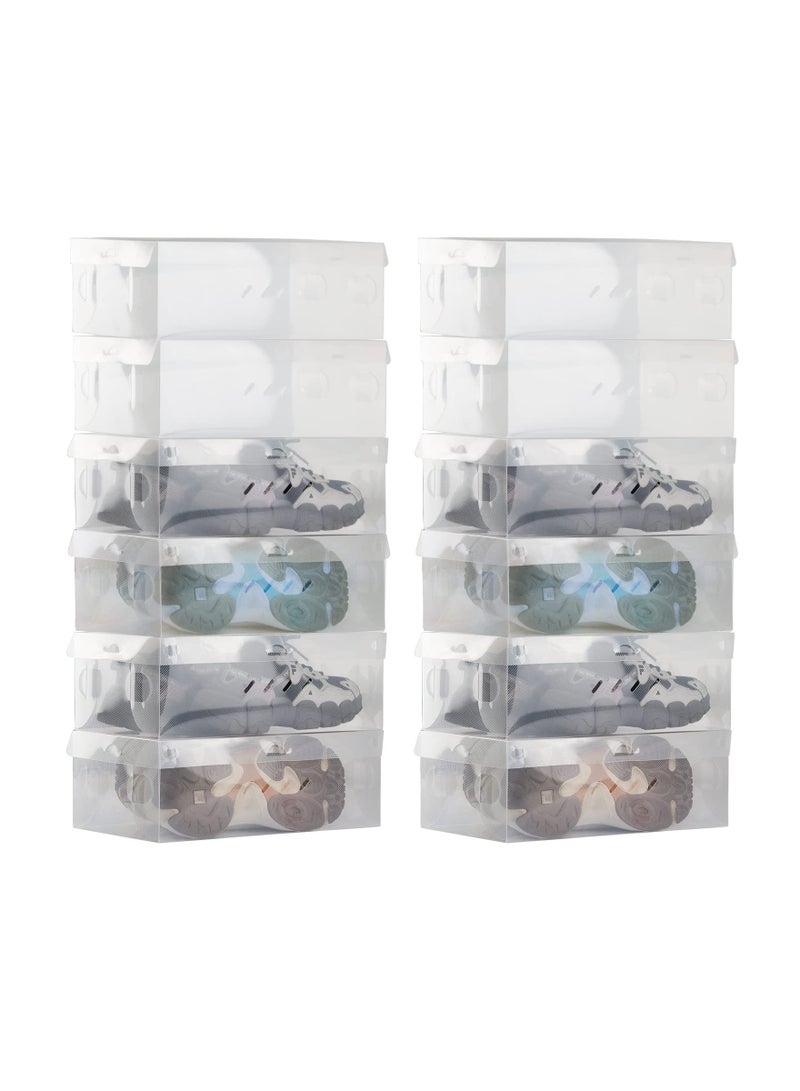 SYOSI 12PCS Clear Plastic Stackable Shoe Boxes, Large Plastic Shoe Boxes with Lids Foldable Shoe Box Storage Solution Stackable Shoe Storage Foldable Shoe Storage for Saving Closet Space - Image 1