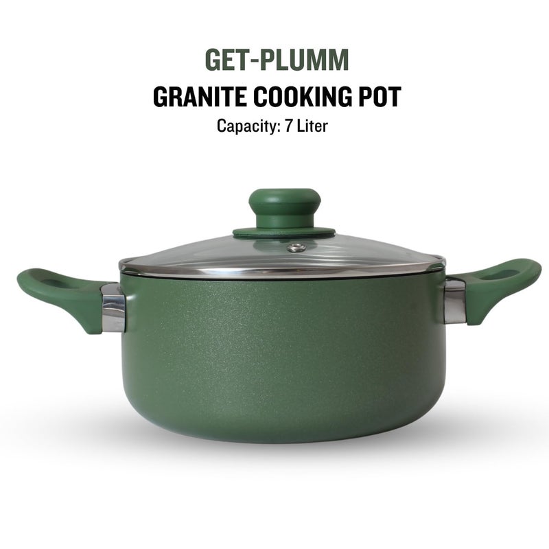 PLUMM Get Plumm Sauce Pot Cookware with Handle | Granite Stone Kadhai with Lid | Induction Base Biryani Pot Glass lid | Cool Touch Wooden Handle | Cooking Handi Pot (20 cm,Green) - Image 3