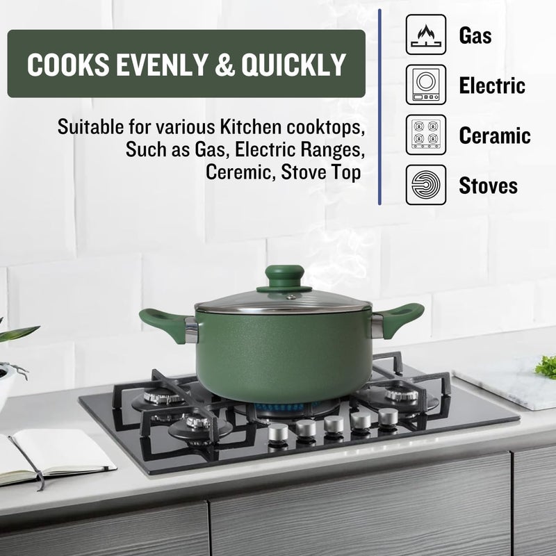 PLUMM Get Plumm Sauce Pot Cookware with Handle | Granite Stone Kadhai with Lid | Induction Base Biryani Pot Glass lid | Cool Touch Wooden Handle | Cooking Handi Pot (20 cm,Green) - Image 5