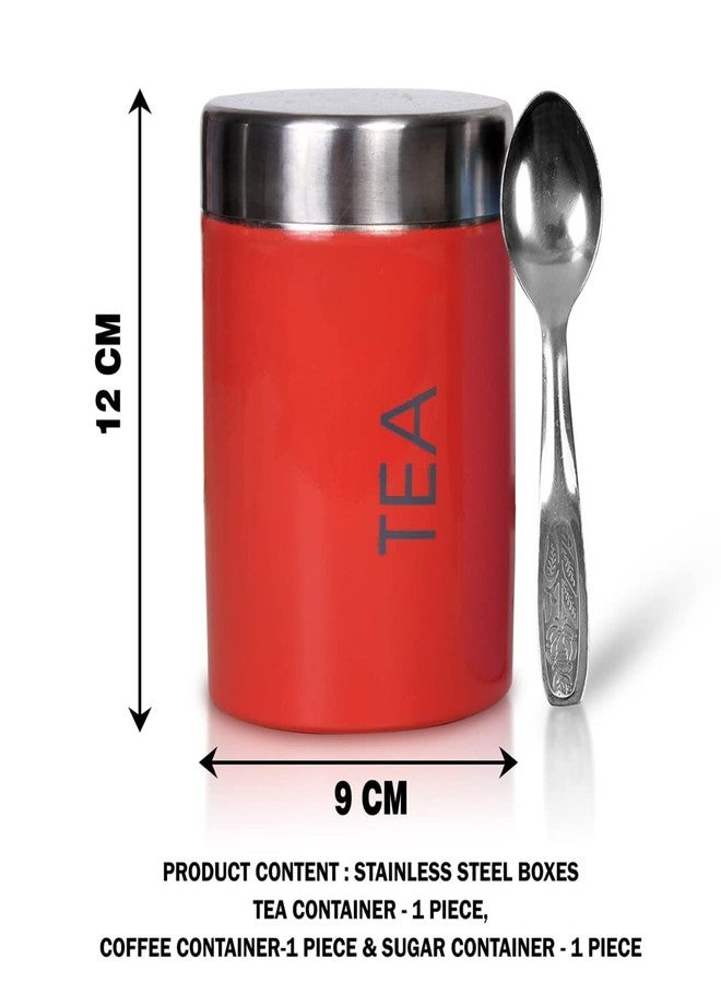 STEEPLE Stainless Steel Jar | Container | Canister set for Tea, Coffee & Sugar With 3 Spoons - 800 ml Steel Tea Coffee & Sugar Container (Pack of 3, Multicolor) - Image 4