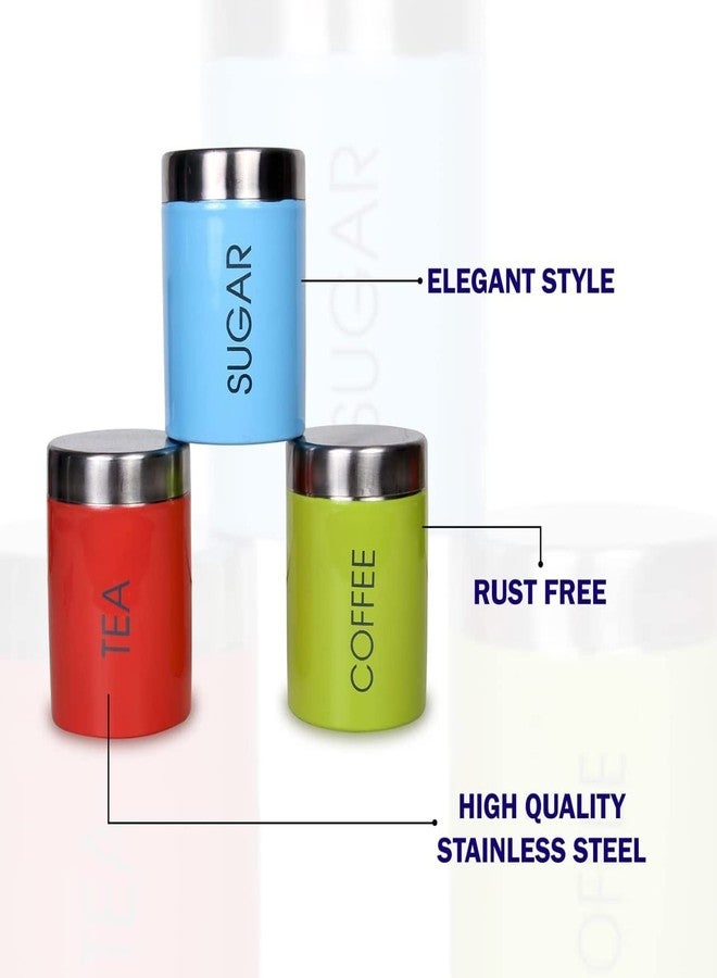 STEEPLE Stainless Steel Jar | Container | Canister set for Tea, Coffee & Sugar With 3 Spoons - 800 ml Steel Tea Coffee & Sugar Container (Pack of 3, Multicolor) - Image 2
