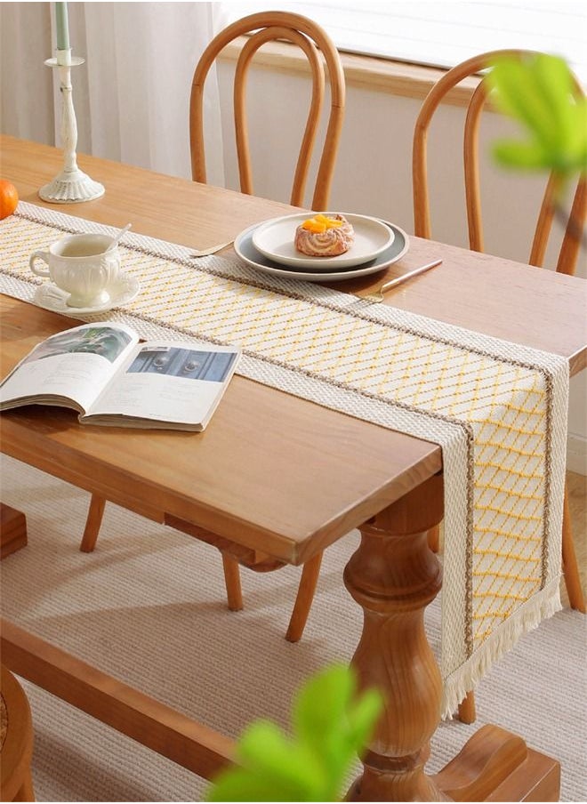 Kutis Cotton Linen Table Runner Splicing Weave Tassel The Tablecloth 180 x 30 cm  - Image 1