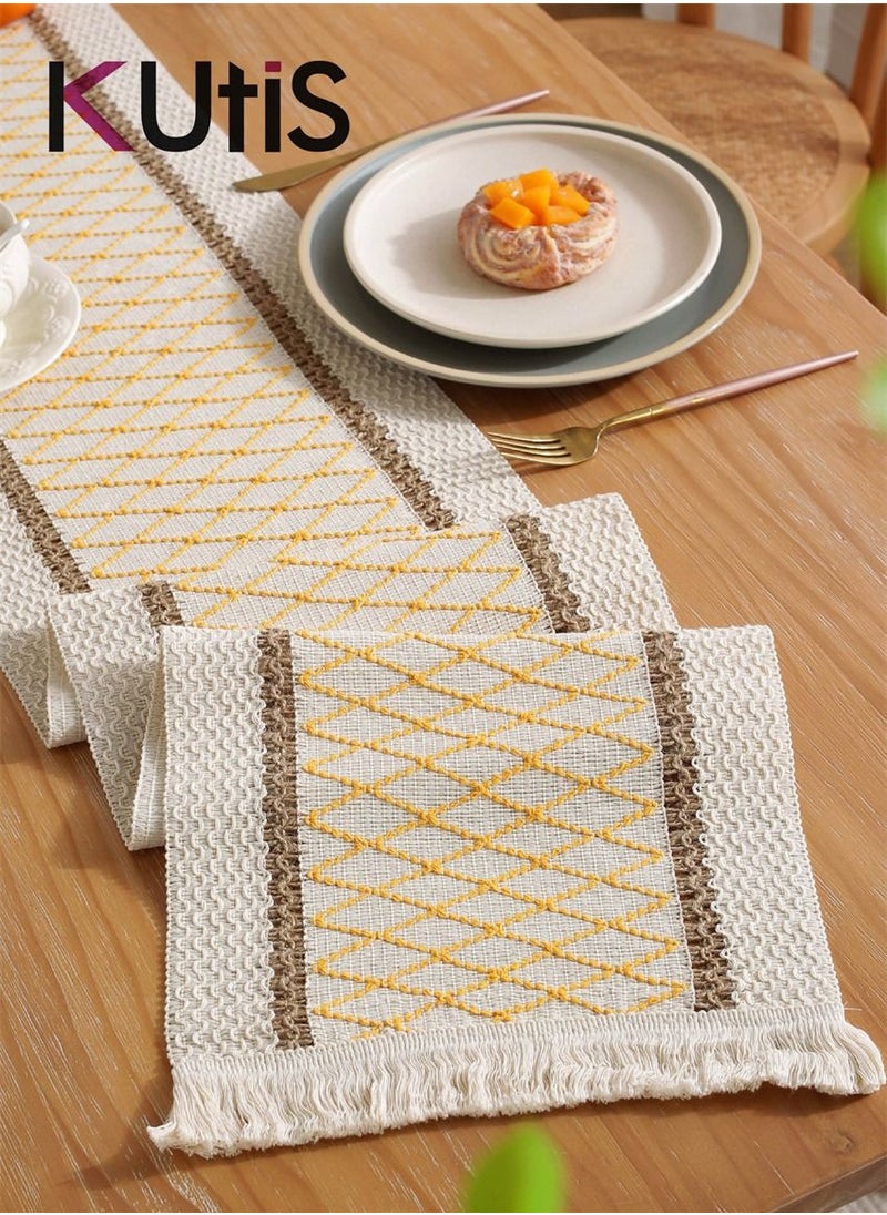 Kutis Cotton Linen Table Runner Splicing Weave Tassel The Tablecloth 180 x 30 cm  - Image 3