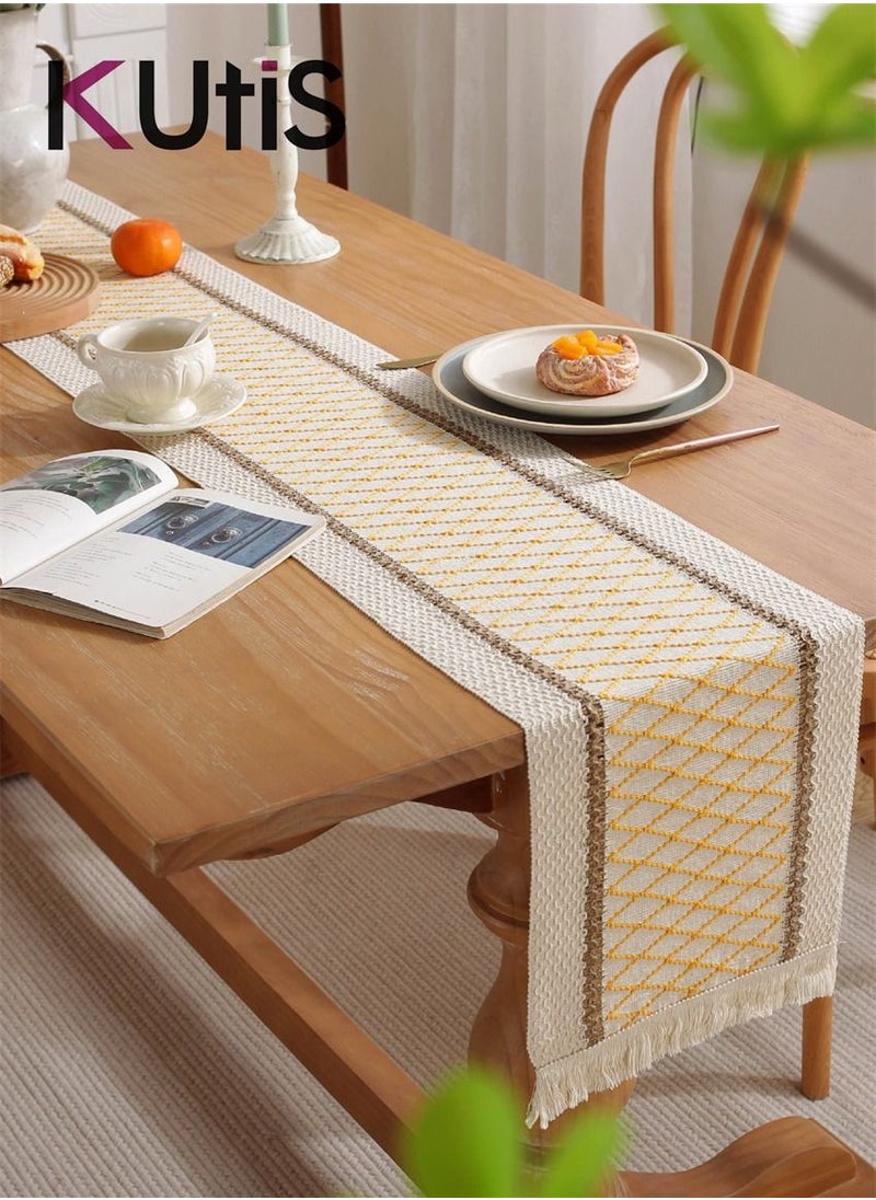 Kutis Cotton Linen Table Runner Splicing Weave Tassel The Tablecloth 180 x 30 cm  - Image 2