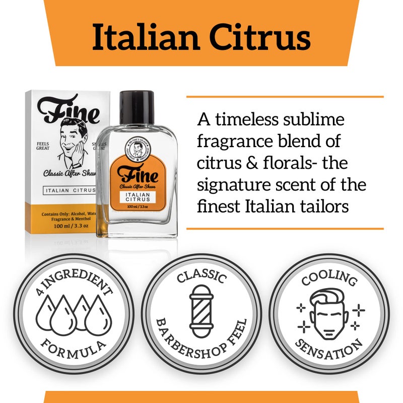 Fine Men's Aftershave - Italian Citrus Fragrance, Soothing & Toning Post Shave Balm, Calms Razor Burn, Classic Barbershop Feel, Alcohol-Based Formula, Gentle for All Skin Types, 100ml - Image 4