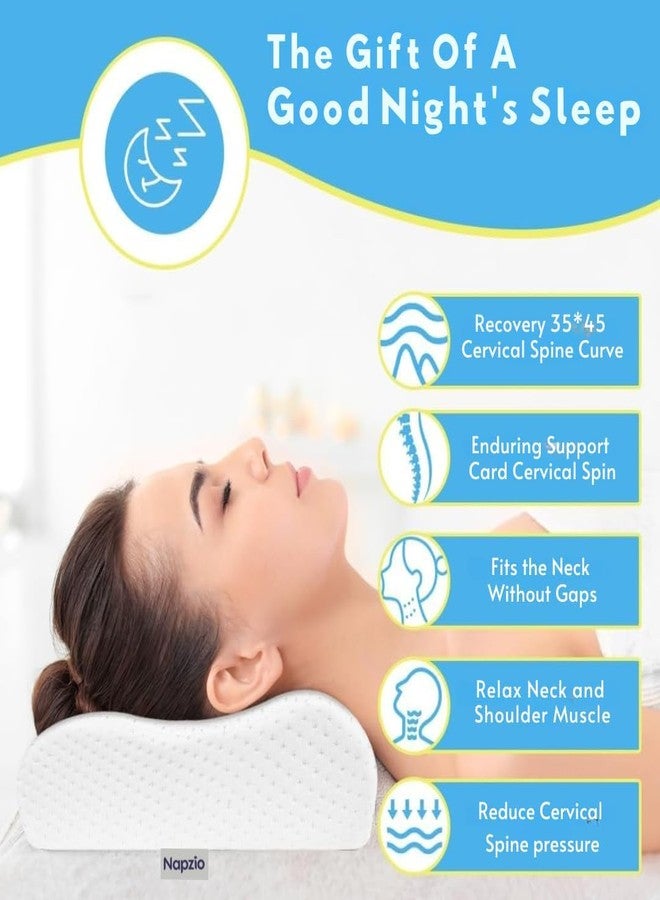 Napzio Contour Memory Foam Pillow, Ergonomic Cervical Neck Pillow, Orthopedic Pillow for Side, Back & Stomach Sleeper, Neck Support Pillow with Breathable Pillowcase (19L x 11B x 2.8-4H Inches), White - Image 5