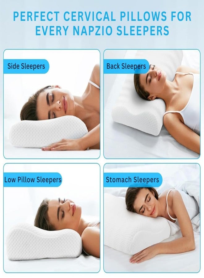 Napzio Contour Memory Foam Pillow, Ergonomic Cervical Neck Pillow, Orthopedic Pillow for Side, Back & Stomach Sleeper, Neck Support Pillow with Breathable Pillowcase (19L x 11B x 2.8-4H Inches), White - Image 4