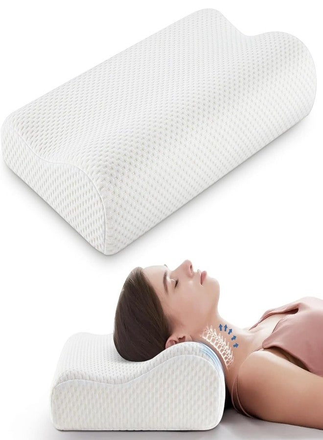 Napzio Contour Memory Foam Pillow, Ergonomic Cervical Neck Pillow, Orthopedic Pillow for Side, Back & Stomach Sleeper, Neck Support Pillow with Breathable Pillowcase (19L x 11B x 2.8-4H Inches), White - Image 1