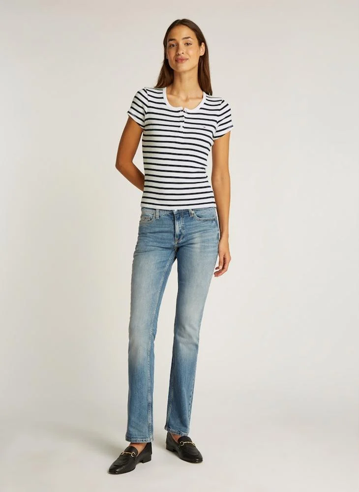 تومي جينز Striped Buttoned Neck T-Shirt