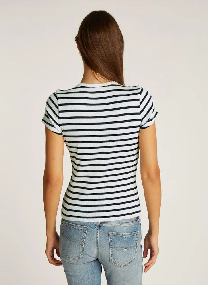 تومي جينز Striped Buttoned Neck T-Shirt