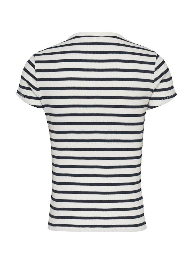 تومي جينز Striped Buttoned Neck T-Shirt