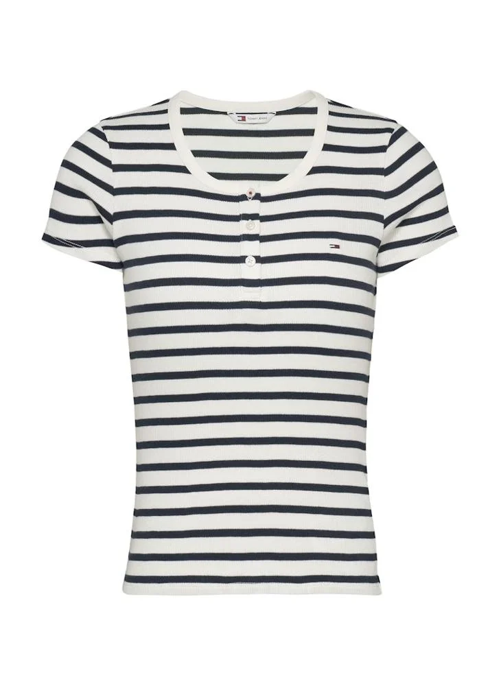 تومي جينز Striped Buttoned Neck T-Shirt