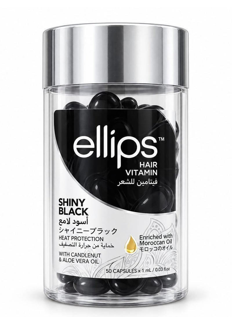 Ellips Hair Vitamin Shiny Black with Moroccan Argan Oil, Heat Protection With Candlenut Aloe Vera Oil, 50 x 1ml Capsules - Image 1