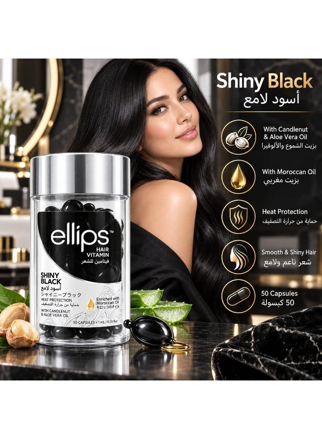 Ellips Hair Vitamin Shiny Black with Moroccan Argan Oil, Heat Protection With Candlenut Aloe Vera Oil, 50 x 1ml Capsules - Image 2