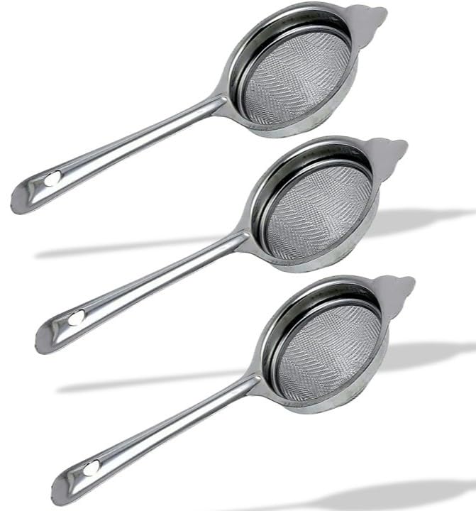 CRIZAL Stainless Steel CRIZAL Metal Stainless Steel Premium Tea Juice Strainer for Kitchen with Single 304 Grade Mesh Stainless Steel Filter Channi diffusers Standard Silver Set of 3 PCS - Image 1