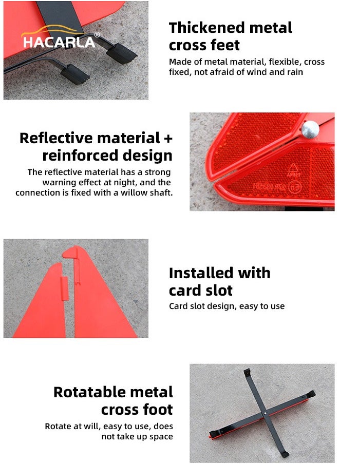 2 Pcs Car Emergency Warning Reflective Triangle With Case Foldable Emergency Warning Triangle Sign Car Roadside Emergency Kit