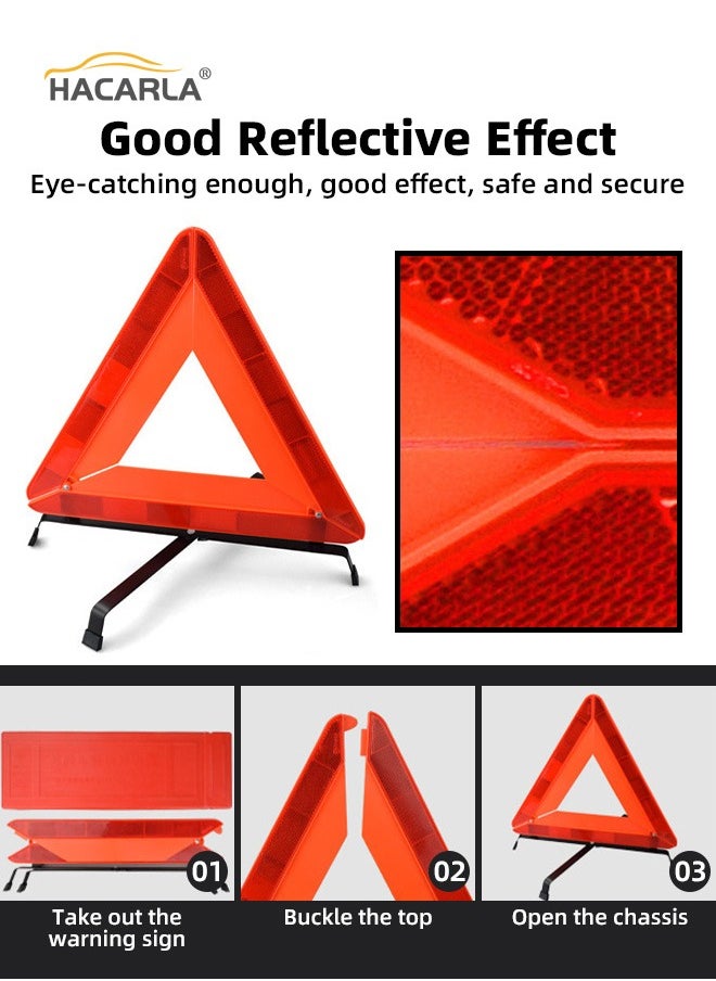 2 Pcs Car Emergency Warning Reflective Triangle With Case Foldable Emergency Warning Triangle Sign Car Roadside Emergency Kit