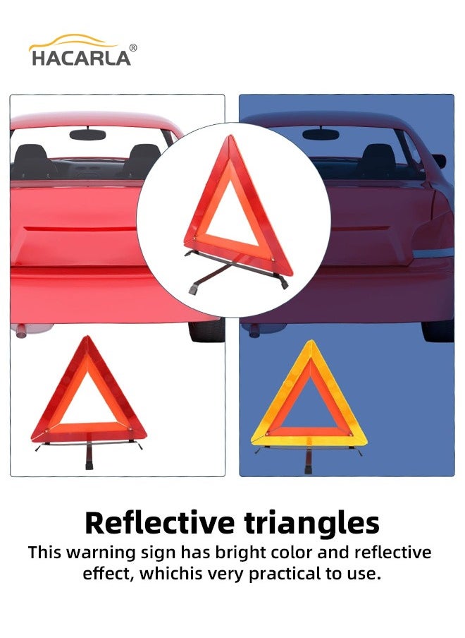 2 Pcs Car Emergency Warning Reflective Triangle With Case Foldable Emergency Warning Triangle Sign Car Roadside Emergency Kit