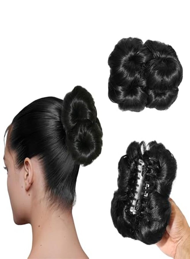 PINAKA Hair Accessories For Women Stylish - Messy Bun Hair Extension - Juda Hair Buns for Wedding - 4 Flower Design with Clutch - Natural Black - Image 1