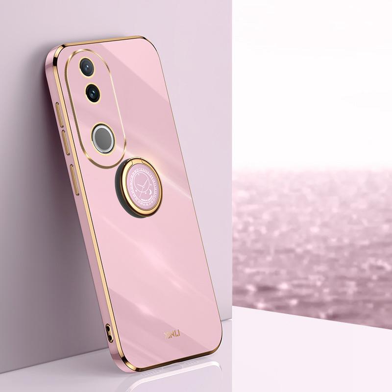 HuHa Case Cover For vivo V50 XINLI Straight Edge 6D Electroplate TPU Phone Case with Ring Holder(Cherry Purple) - Image 1
