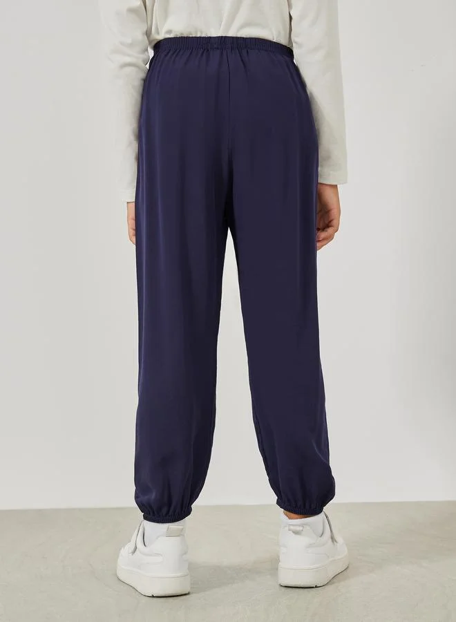 Styli Solid Lightweight Pants with Elastic Waistband