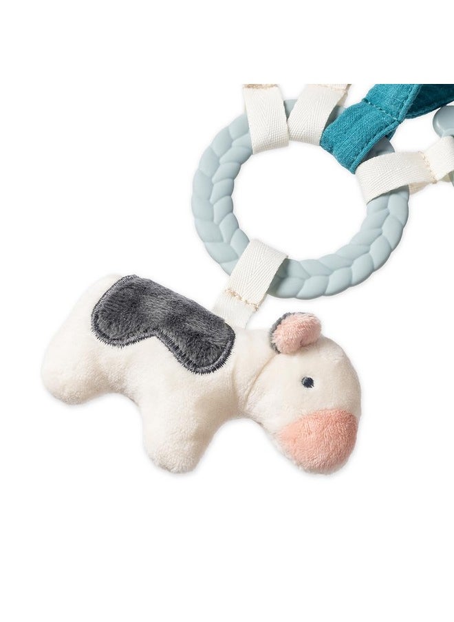 Itzy Ritzy Itzy Ritzy Teething Activity Toy - Bitzy Busy Ring Infant Teething Toy Features Braided Ring & Dangling Toys, Includes Teether, Textured Ribbons, Crinkle Sound & Jingle Bell - 0 Months & Up (Farm)  - Image 3