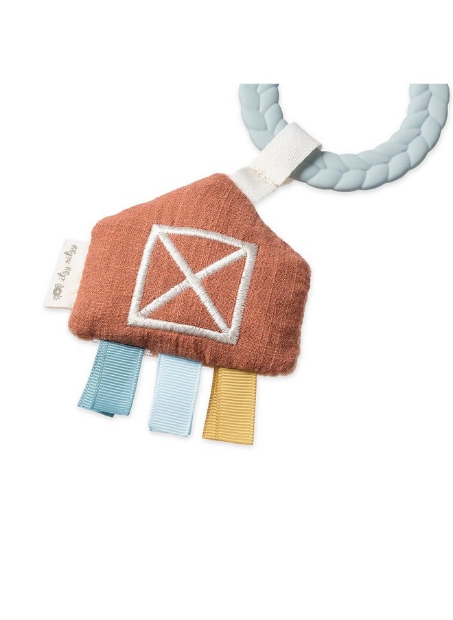 Itzy Ritzy Itzy Ritzy Teething Activity Toy - Bitzy Busy Ring Infant Teething Toy Features Braided Ring & Dangling Toys, Includes Teether, Textured Ribbons, Crinkle Sound & Jingle Bell - 0 Months & Up (Farm)  - Image 4