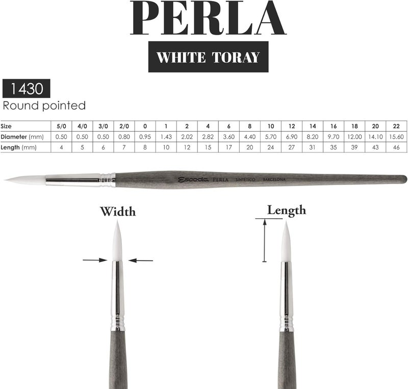 Escoda Perla Series 1430 Short Handle Round Artist Watercolor Brush 6 White Toray Filament - Image 3