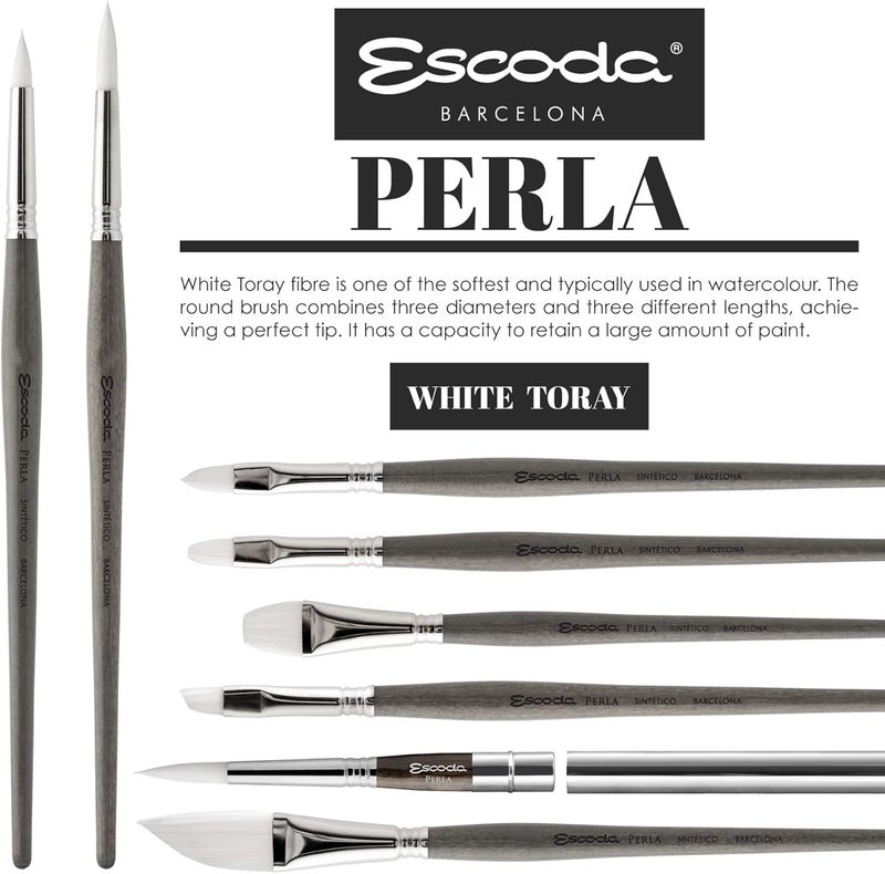 Escoda Perla Series 1430 Short Handle Round Artist Watercolor Brush 6 White Toray Filament - Image 4