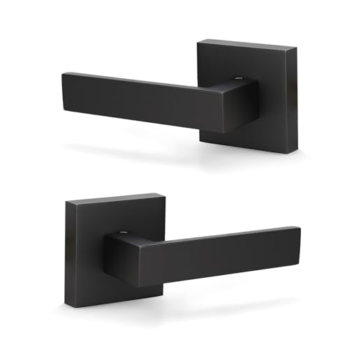 KNOBWELL 2 Pack Modern Dummy Lever Door Handle, Keyless Interior Door Dandle Set, for Closet or French Doors, Matte Black (Only Single Side Use) - Image 1
