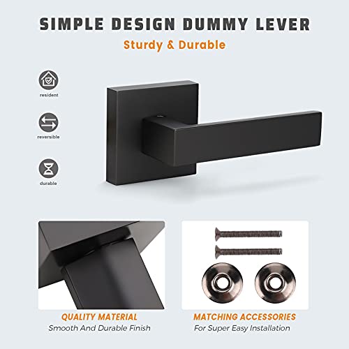 KNOBWELL 2 Pack Modern Dummy Lever Door Handle, Keyless Interior Door Dandle Set, for Closet or French Doors, Matte Black (Only Single Side Use) - Image 4