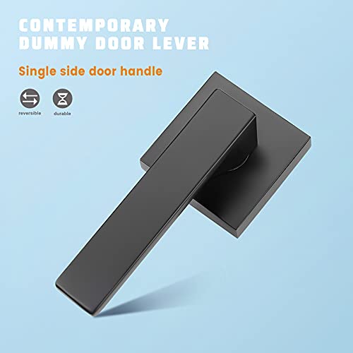KNOBWELL 2 Pack Modern Dummy Lever Door Handle, Keyless Interior Door Dandle Set, for Closet or French Doors, Matte Black (Only Single Side Use) - Image 2
