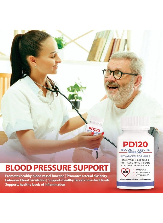 بي دي 120 مكمل غذائي لخفض ضغط الدم PD120 للمساعدة في خفض ضغط الدم المرتفع بشكل طبيعي، CoQ10، أكسيد النيتريك، الثوم الأسود المعتق عديم الرائحة، أوميجا 3، إل ثيانين، فيتامين د3 لدعم ضغط الدم - Image 5