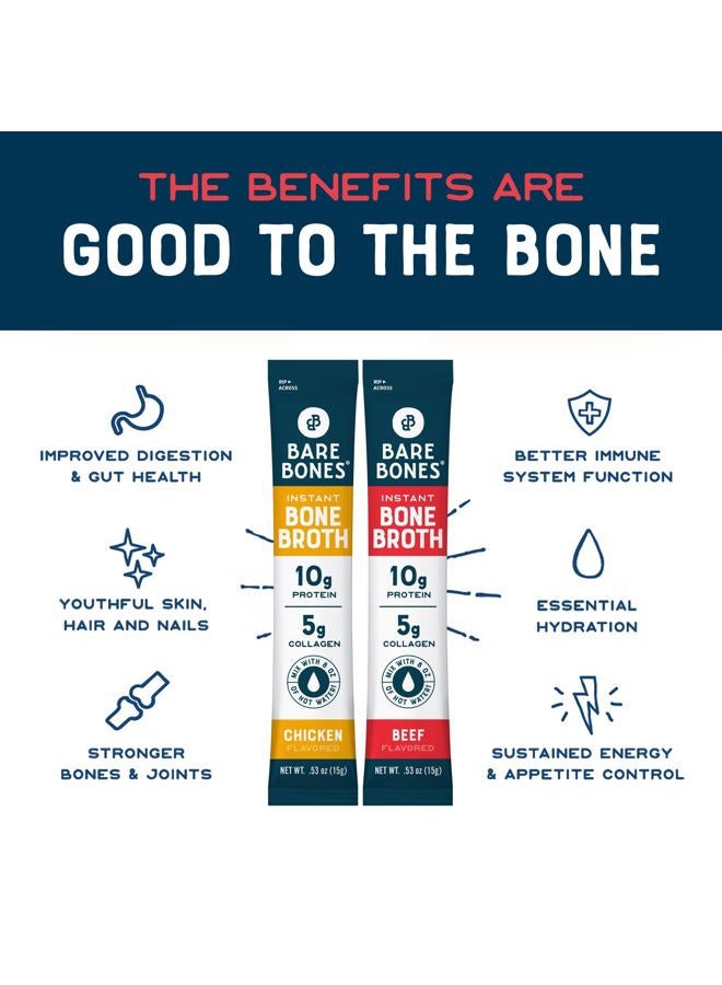 Bare Bones Bone Broth Instant Powdered Mix, Variety Pack, 8 Chicken and 8 Beef, 15g Sticks, 10g Protein, Keto & Paleo Friendly Bone Broth Packets, 16 Total Servings - Image 4