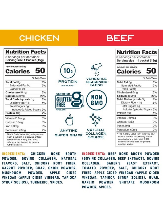 Bare Bones Bone Broth Instant Powdered Mix, Variety Pack, 8 Chicken and 8 Beef, 15g Sticks, 10g Protein, Keto & Paleo Friendly Bone Broth Packets, 16 Total Servings - Image 3