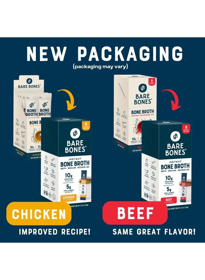 Bare Bones Bone Broth Instant Powdered Mix, Variety Pack, 8 Chicken and 8 Beef, 15g Sticks, 10g Protein, Keto & Paleo Friendly Bone Broth Packets, 16 Total Servings - Image 2